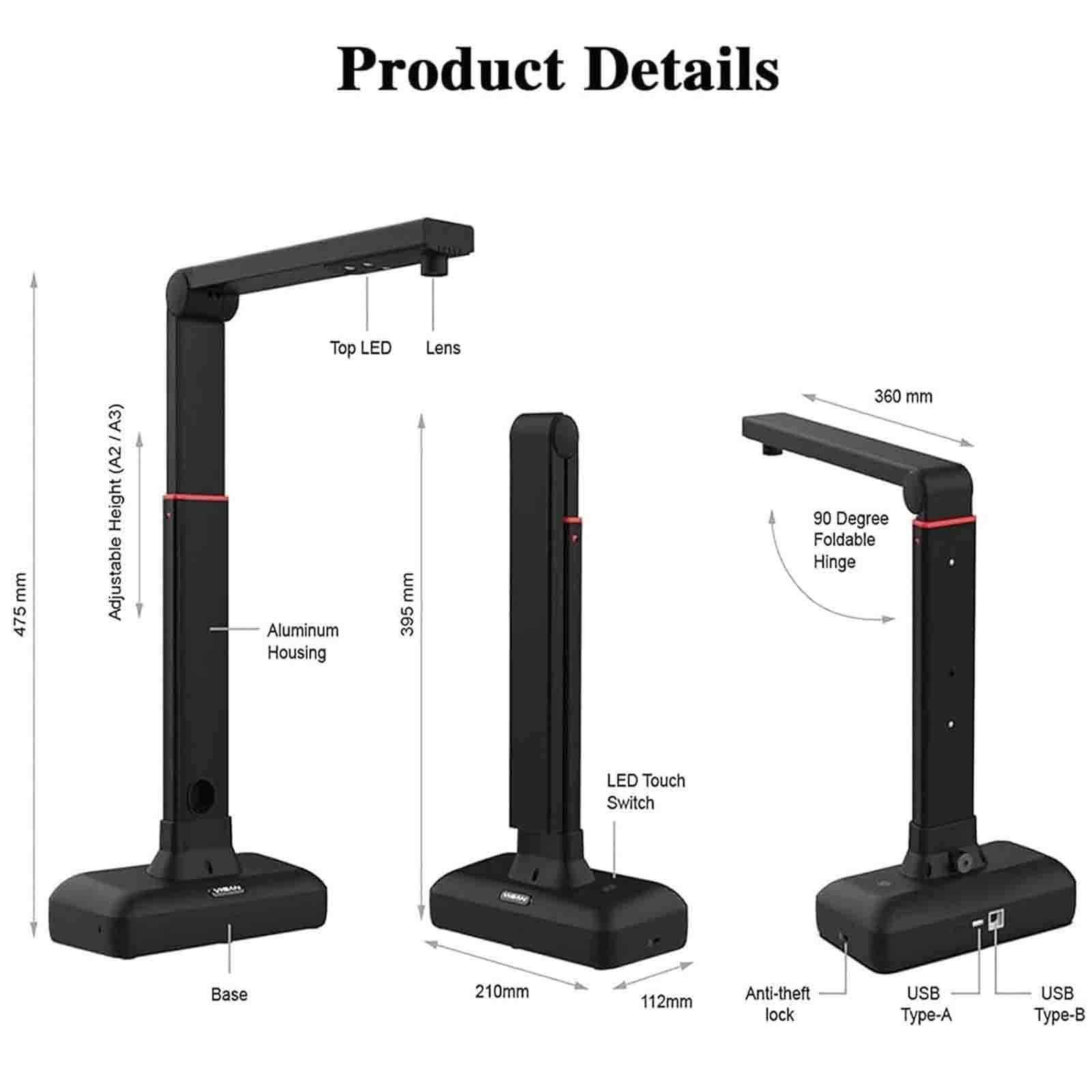 PixCy Escáner Superior A2/3, escáner Documentos con cámara 23 MP, reconocimiento Texto OCR y Altura Ajustable, tecnología descurvatura automática páginas Curvas, luz LED incorporada