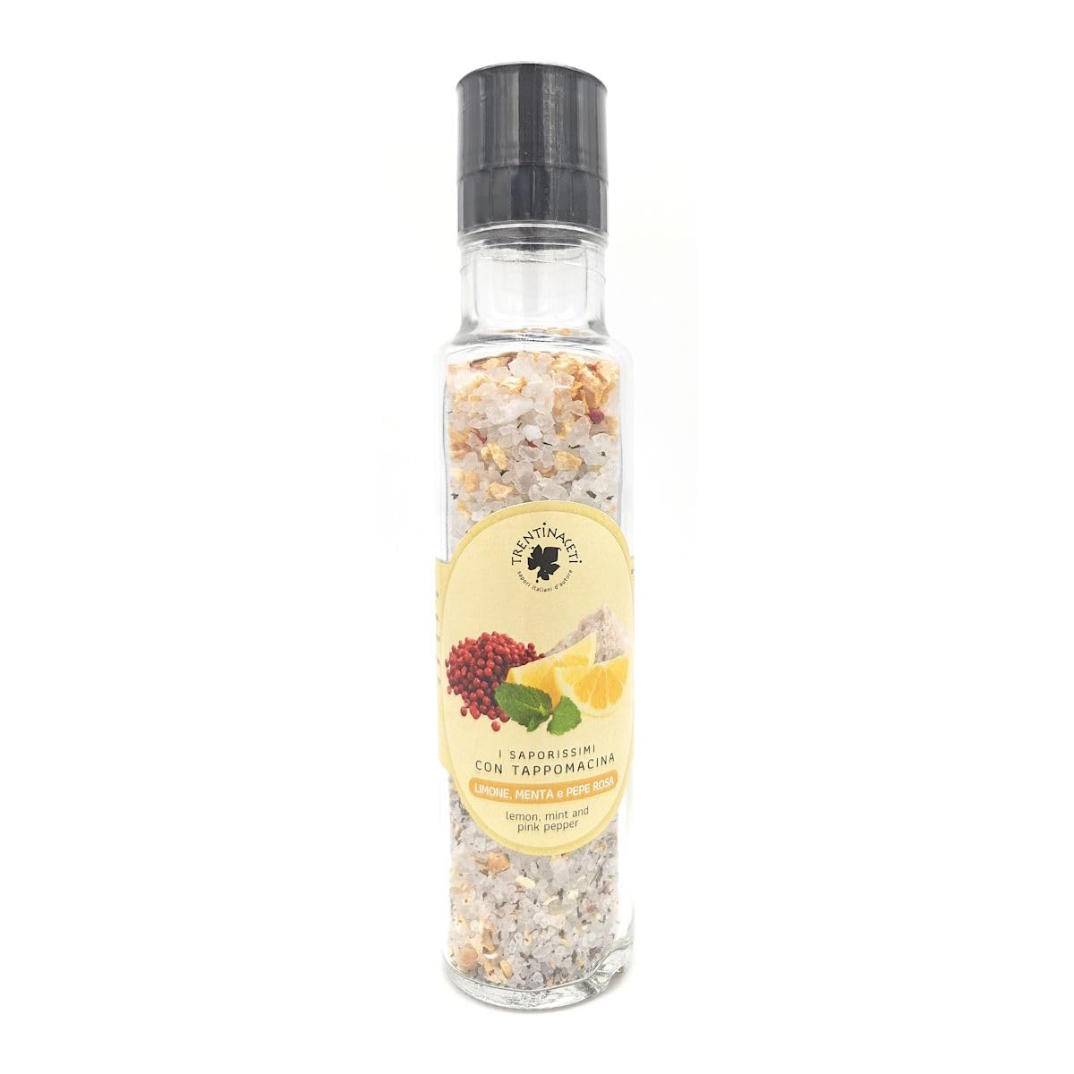 TrentinAceti Limone, MENTA e PEPE ROSA - Italienische Salzmischung - Italienische Gewürzmischung - höchste Qualität - 220g, Menge:12 Stück