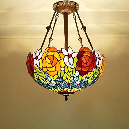 YCWZKJ Lámpara Colgante de Techo con vitrales en Dos Colores, para Sala de Estar, Dormitorio, Comedor, Cocina, Isla, Pasillo, 46 cm