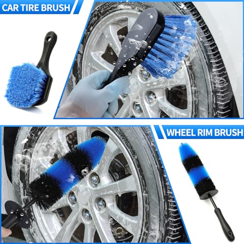 Mionyl Car Wash Brush Mop Kit with Long Handle and Squeegee, Car Detailing Kit Interior Cleaner Set - Sponge, Wheel-Tire-Rim Brushes, Microfiber Towel for Auto Rv Truck Vehicle Boat Wall - Image 6