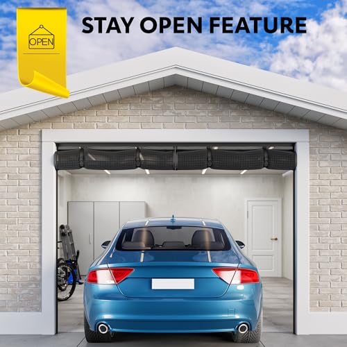 AUGO Garage Door Screen,1 Car 9x7FT, Fiberglass mesh with Magnetic Closure, Heavy Duty Weighted Bottom, Easy Assembly & Pass, Hands Free Screen Door