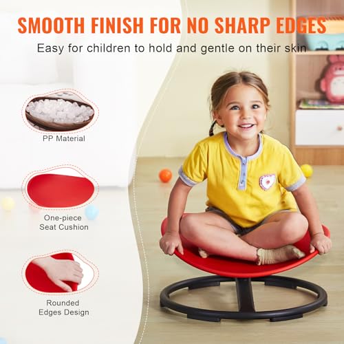 Image of VEVOR Kids Swivel Chair, 220 LBS Capacity, Sensory Spinning Chair, Autistic Kids Sensory Toy Chair with Non-Slip Metal Base, Toddler Sit and Spin for Coordination Balance Focus Training Red