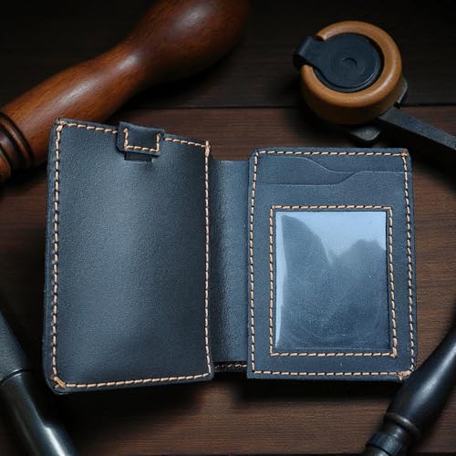 Image of Genuine Leather Bifold Wallet for Men Includes Card Holder, ID Slot, and Cash Compartment Pocket, Handmade with Easy Card Access Strap Charcoal Black