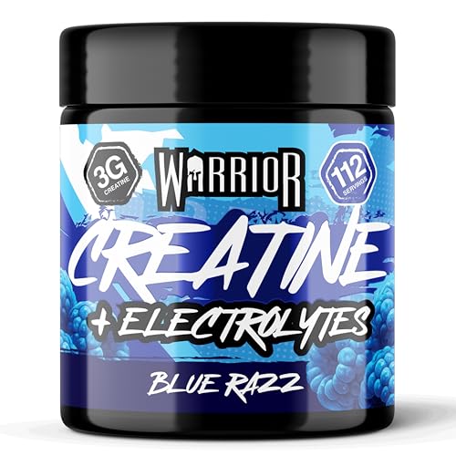 Warrior Creatine Monohydrate + Electrolytes 360g (112 Servings) Creatine & Electrolyte Powder Drink Micronised Creatine Powder for Strength Performance & Hydration Blue Razz