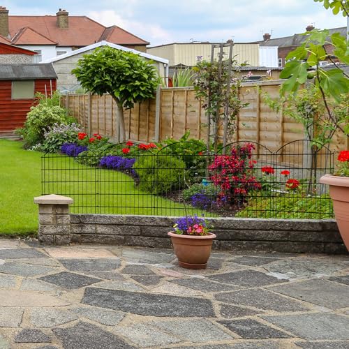 Thealyn Metall Gartenzaun, Dekorative Bordüre, Kein Graben, Rostfreie Tierbarriere für Blumenbeet, Hunde (81cm H x 71cm B, 5 Paneele, Gesamtlänge 3,5m)