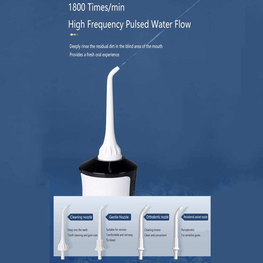 TJH Idropulsore Detergente per Denti Senza Fili, IPX8 Impermeabile Girevole a 360° Irrigatore Orale Dentale Cordless Portatile 300 ml per Pulizia Profonda con 4 modalità 4 Ugelli