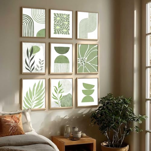 Image of kotart Aesthetic Boho Painting Wall Art Home Decoration | Boho Aesthetic Paintings With Frame For Living Room Bed Room Hotel Wall Decor Digital Reprint Set of 9 (13X17 inch)