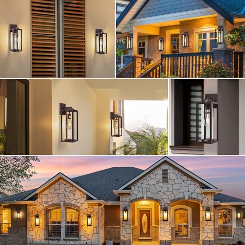 Image of FILIYANO 16in Large Outdoor Wall Lights for House, Oil Rubbed Bronze,2 Pack | Anti-Rust, Waterproof, Brown Exterior Lanterns with Clear Glass, Modern Farmhouse Sconces for Garage, Porch, Front Door