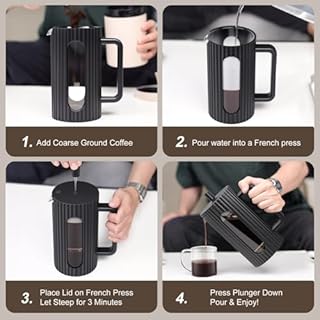 wedrink French Press Coffee Maker Cafetiere 350ml/12oz French Press Caffettiera Brewer Tea Maker with Heat Resistant Borosilicate Glass Stainless Steel Filter Black