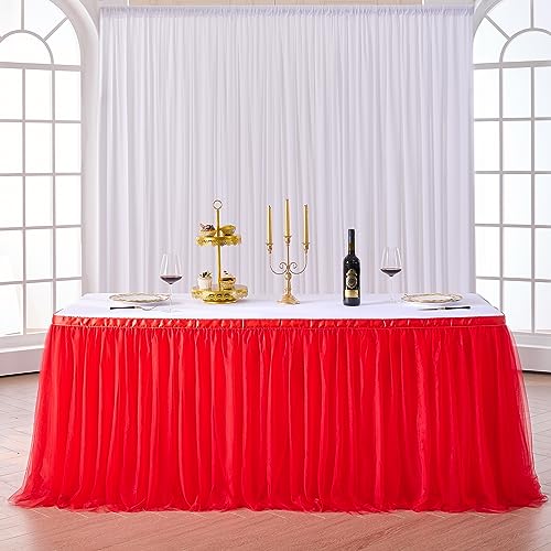 image for Suppromo 14ft Red Tulle Tutu Table Skirt Ruffle Table Skirting for Gra