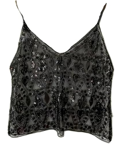 Womens Summer Sequin Sparkle Strape Camisole See Through Tank V Neck Y2k Cute Beaded Top