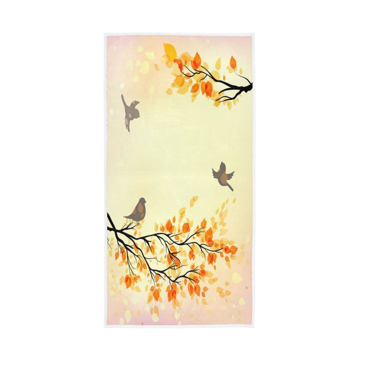HUYGD Autumn Birds Orange Leaves Soft Bath Towel Large Hand Towels for Bathroom Hotel Gym Spa 30"x15"