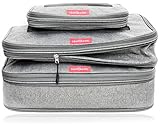 LeanTravel Compression Packing Cubes for Travel Organizers with Double Zipper (3-Pack (2L+1M), Grey)