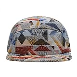 Hatphile Jacquard 5 Panel Camp Hat XL – Red & Navy Geometric Tapestry Pattern Adjustable Unisex Streetwear Cap, Low Profile XLarge Size Fashion Hat