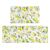 CocoBelin 2 Pieces Lemon Kitchen Rug Lemon Anti Fatigue Mat Non Skid Washable Standing Mat Lemon Kit