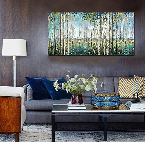 Large Wall Art Decor Green View White Birch Forest Canvas Painting Nature Plant Picture Wildlife Trees Landscape Artwork Home Living Room Bedroom Office Wall Decoration Hand-Painted Wall Art 24X48 #TOP3