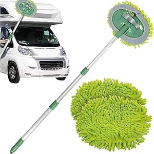 Caravan Car Wash Mop Kit – Scratch-Free Microfibre & Mitt for Car Cleaning, Extendable Long Handle, 2 x Lint-Free Mop Heads, Car Washing & Detailing Brush for Cars, Vehicles and Automotive