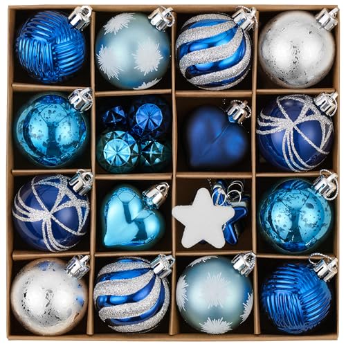 Valery Madelyn 28Pcs Christmas Heart Shaped Ornaments Gift Pack, Navy Blue Silver Craft Painted Tree...
