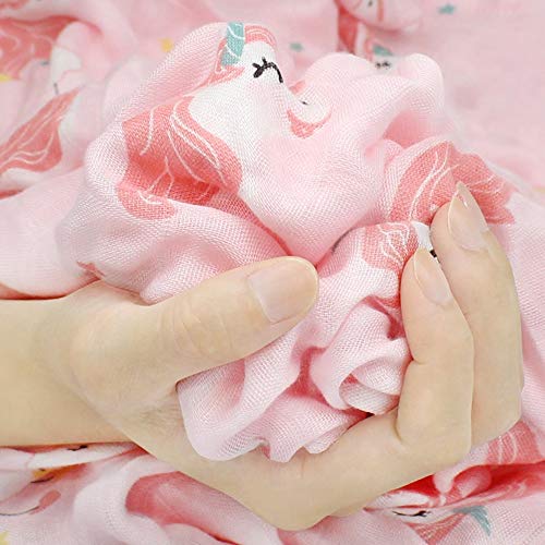 Image of Kassy Pop Printed 6 Layer Bamboo Muslin Blanket Cum Swaddling Towel for Baby, Toddlers | 70% Bamboo, 30% Cotton | AC Quilt, Multi-Purpose Blanket | Toxin Free | 110cm x 110cm (Pink Unicorn Print)