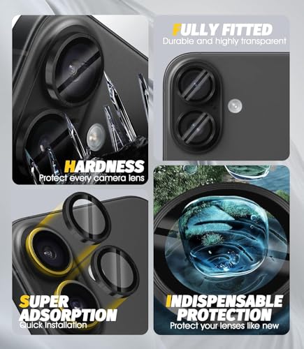 Image of Skinomi Camera Lens Protector Compatible with iPhone 17 /16 /16 Plus, [Anti-Scratch] Premium Tempered Glass Film Aluminum Alloy Lens Ring Cover- Black Titanium