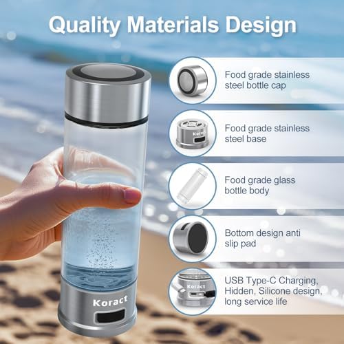 Hydrogen Water Bottle 1500PPB Portable Hydrogen Water Bottles Generator Glass, Hydrogen Rich Water Dispenser with SPE & PEM Technology for Home Office Fitness Travel Outdoor Sports (Silvery) — view 5