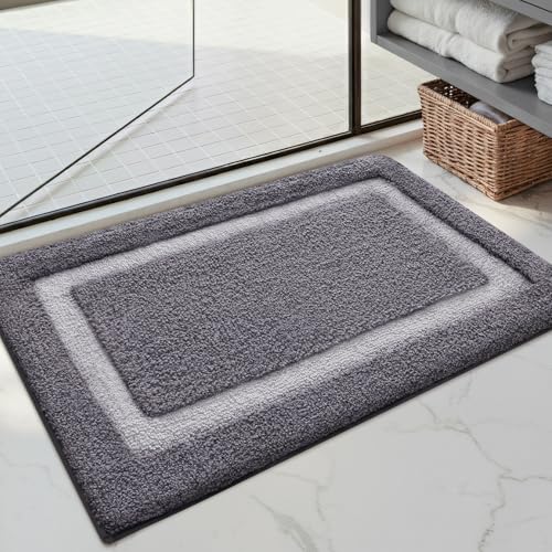 Image of Color&Geometry Gray Bathroom Rugs 36x24, Extra Soft Absorbent Microfiber Bath Rugs, Non-Slip Bathroom mat, Washable Plush Bath Mats for Bathroom, Shower, Bathtub, Laundry, Dark and Light Grey