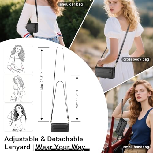 DJBull for Samsung Galaxy S25 Ultra Wallet Case with Card Holder, Shoulder and Wristlet Straps, Soft PU Leather, Magnetic Snap, Flip Phone Case for Women Men for Samsung S25 Ultra Black - image 4