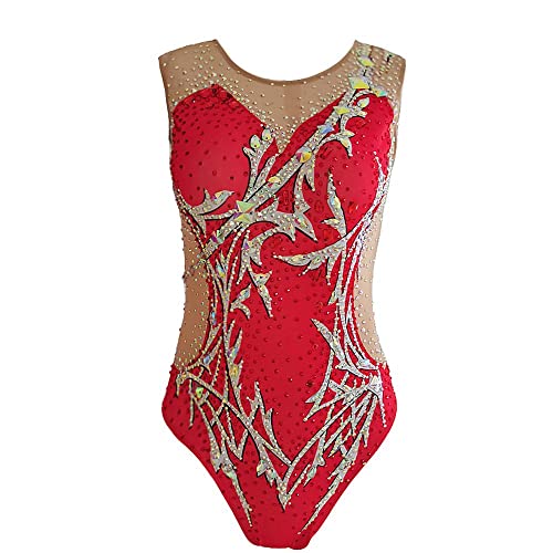 LIUHUO Synchronized Swimming Suits Women Girls Performanc Ballet Dance Leotards Red (red,5-8 Years)