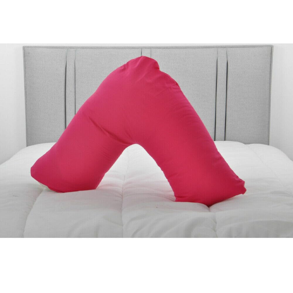 Lancashire Bedding Girls Cerise Premium Orthopaedic Hollowfibre V Shape Nursing, Pregnancy Pillow With Cover - Back & Neck Support Cushion From Made In The Uk