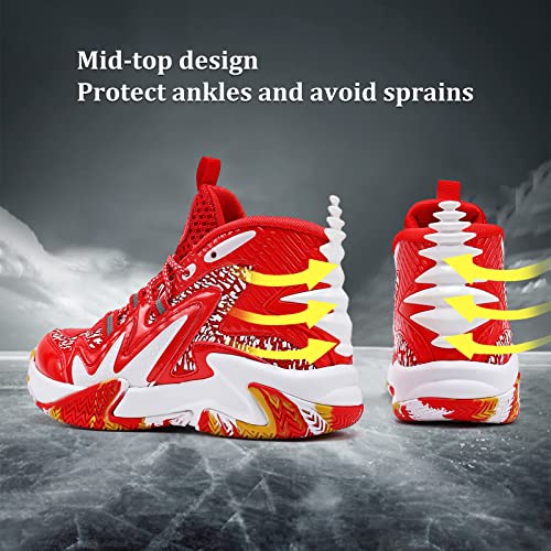 Image of VITUOFLY Kids Basketball Shoes Boys Sneakers Girls Mid-top Sports Shoes | Ankle protection, Non-slip TPR outsole, Cushioned shock-absorbing EVA midsole, Indoor outdoor sports for little & big kids