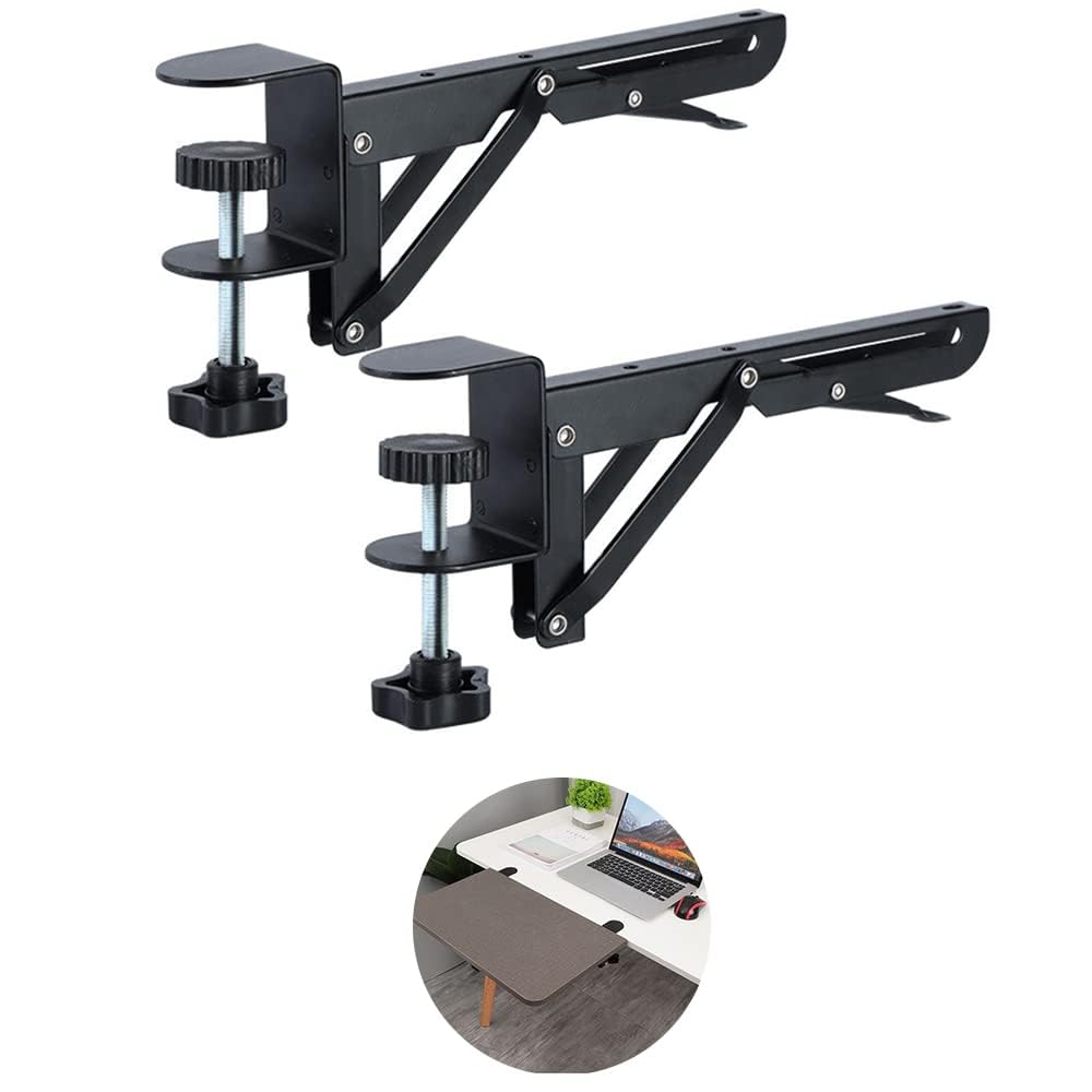 NALACAL Desk Extender Clamp, for DIY Custom Wooden Desk Extender Board (Board Not Included), Punch-Free Computer Keyboard Tray Clamp for Home or Office, Desk Extender, Foldable Keyboard Tray(Black)