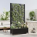 Beuiosda Metal Planter Box with Trellis Privacy Screen, Raised Garden Bed with 4 Wheels, Privacy Planters for Patio, Planter Box with Drainage Holes for Climbing Plants, Vegetables (Rectangle)