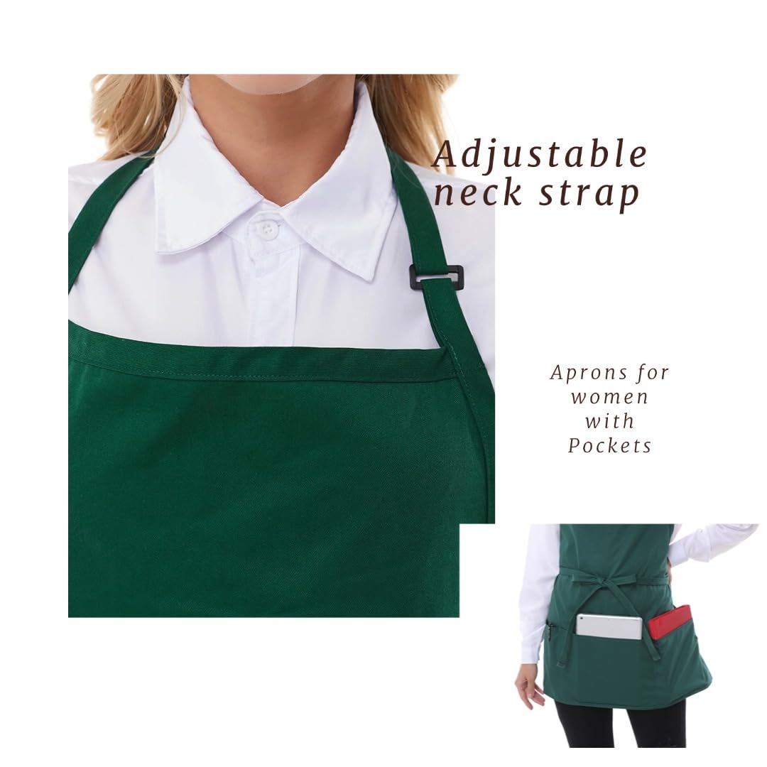 Delantales cortos de algodón para mujer con 3 bolsillos, delantal de chef unisex, delantal de camarera para cocina, cocina, restaurante, barbacoa