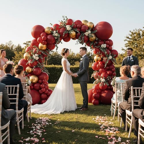 Image of RUBFAC 135pcs Ruby Red Balloons, Cherry Dark Red Burgundy Latex Balloon Different Sizes 18 12 10 5 Inch for Garland Arch Birthday Wedding Party Decoration