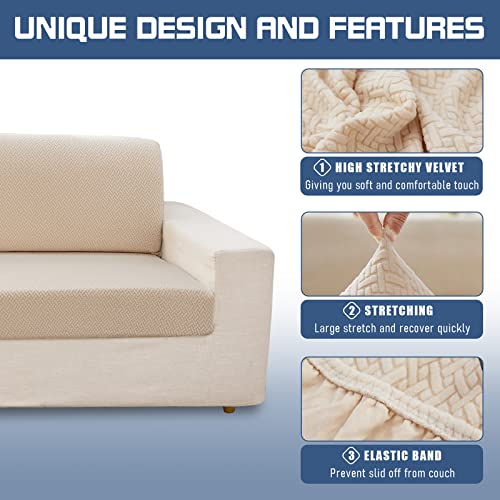 Tewene, L Shaped Couch Cover Magic Sofa Cover For Sectional Sofa Chaise Stretch Sofa Cover For Sofa 3 Seats Couch Cover Cushion Sofa For Leather/Linen Sofa, Fluff Beige/Length 63’’-75’’(Only 1 Piece) #TOP2