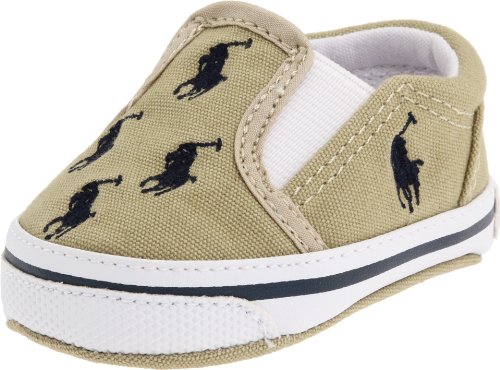 Ralph Lauren Layette baby boys Bal Harbour Repeat Soft Sole (Infant/Toddler) fashion sneakers, Khaki/Navy, 3 Infant US