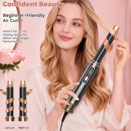 Image of 5-in-1 Hair Styler, Air Curler Wrap & Blow Dryer Brush,110-120V Only | 1000W Multi Hair Styling Tool with Led Display and 5 Attachments For Drying, Air Curling and Straightening at Home.