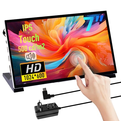 GeeekPi Pantalla Táctil Capacitiva de 7 Pulgadas para Raspberry Pi, Monitor HDMI IPS 1024X600 con Altavoz Dual, Compatible con Raspberry Pi 5/4B/3B+/3B/B+, con Orificios de Montaje