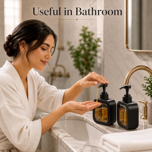Image of Soap Dispenser for Wash Basin - Handwash Dispenser Bottle for Bathroom Sink - Liquid Soap Hand Wash Pump Bottle Plastic Container for Home, Bathroom(Black,Pack of 2)