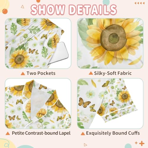 senya Chrysanthemums Butterflies Satin Summer Pajama Sets Silk Short Sleeve Button Down Sleepwear3