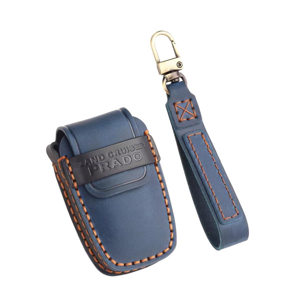 LEXLEY Genuine Leather Key Case Leather Key Cover Key Holder Smart Key Case with LAND CRUISER PRADO Logo Scratch Resistant Custom Key Case (Blue)