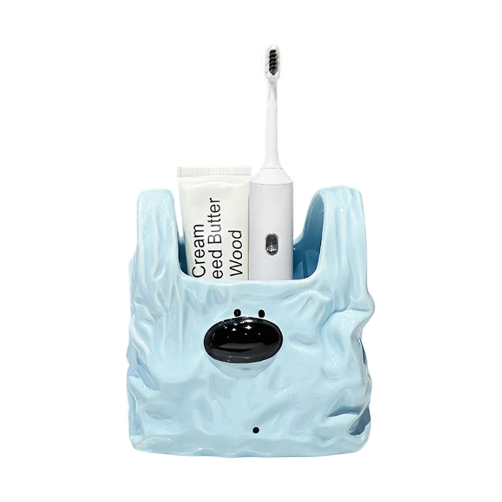 Top Ceramic Desk Organizer, Bag Shaped Holder for Pens, Makeup Brushes, Remotes and Compact Vanity Storage Ceramic Pen Holder Vanity Organizer Bag Shaped Storage Cup Makeup Brush Remote Tabletop Desk