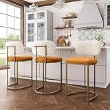 ALPHA HOME Bar Stools with Back, 24.8 Inch Counter Height Bar Stools Set of 3, Modern Counter Stools Upholstered Barstools with Metal Frame for Home Bars, Kitchen Islands, Bronze/Gold Leg
