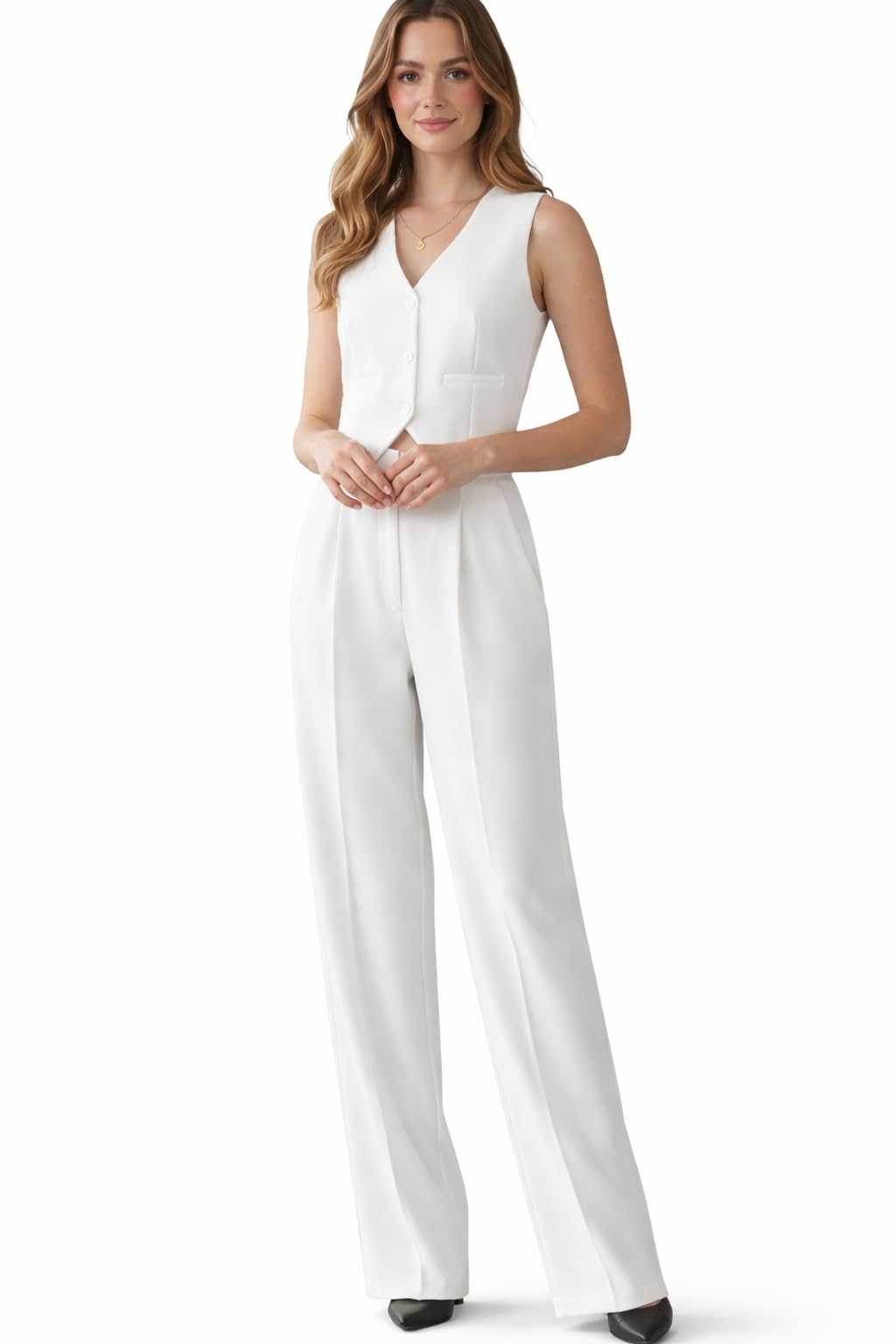 Women’s Tailored Co-Ord Set | Sleeveless Waistcoat Vest & High-Waist Wide-Leg Trousers | Formal Office Wear