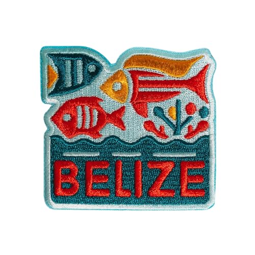 Vagabond Heart Belize Iron On Patch - Jackets Backpacks Clothing - Travel Souvenir Badge - Embroidered Coral Reef Sew On or Iron On Applique for Jeans Hats Bags - Gift for Travelers - 2.75 x 2.75 inch
