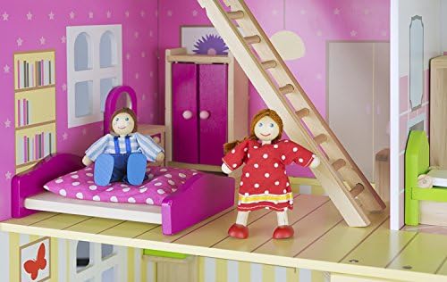 Leomark Beautiful Large Blue Children's Wooden Alpine Dollhouse with Furniture, Set of Dolls, Kids' Toy Doll House for Boys Girls