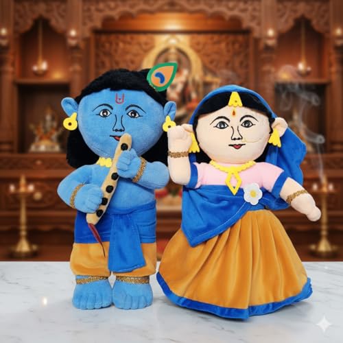 Image of AVS Hindu Religious God Soft Toy Kids | Home Decor Hindu God Radha Ji & Krishna Ji | Stuffed Toys for Boys & Girls Toy for Car Dashboard, Temple & Gifting (35cm)