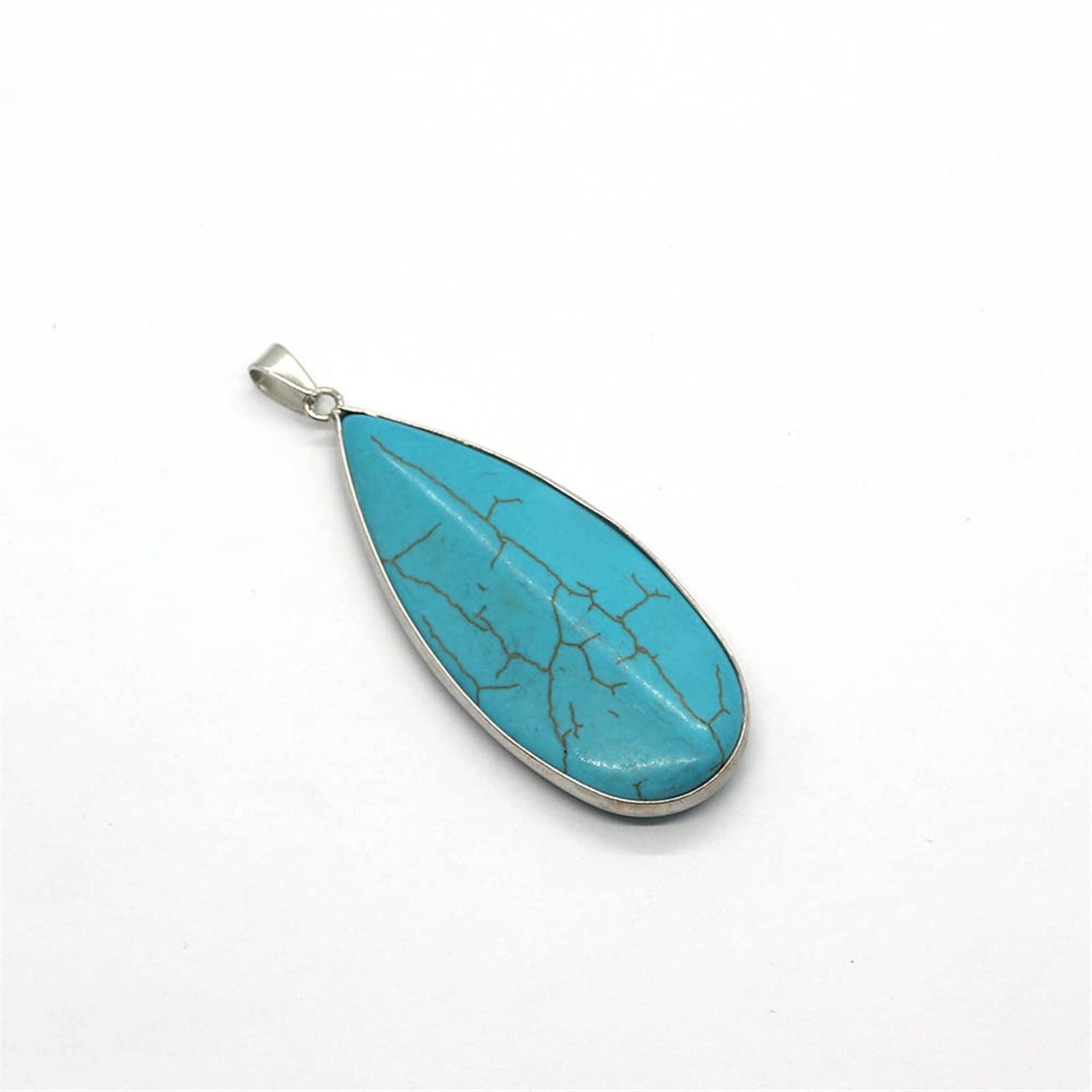 Pendentif goutte turquoise et argent au sertissage métallique fin