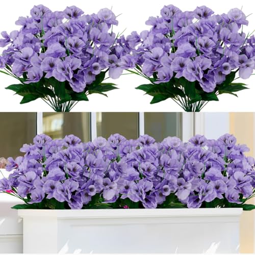JPORSHU 5 paquetes de flores artificiales resistentes a los rayos UV, flores artificiales de seda sintética, para exteriores, jardín, porche, ventana, hogar, boda, decoración de granja (morado)