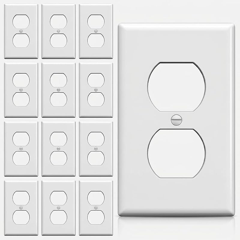 Bates- Placa de pared para tomacorriente dúplex, 4.5" x 2.75", paquete de 12, blanco | Tamaño estándar, cubiertas para tomacorrientes eléctricos de 1 unidad, resistentes a impactos, protección UV, termoplástico de policarbonato